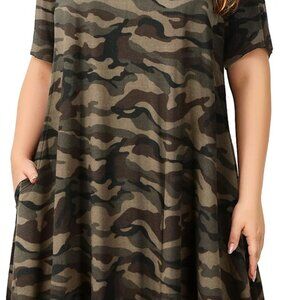 Plus Size Women's V-Neck T-Shirt Dress Casual Short Sleeve A-Line Pockets